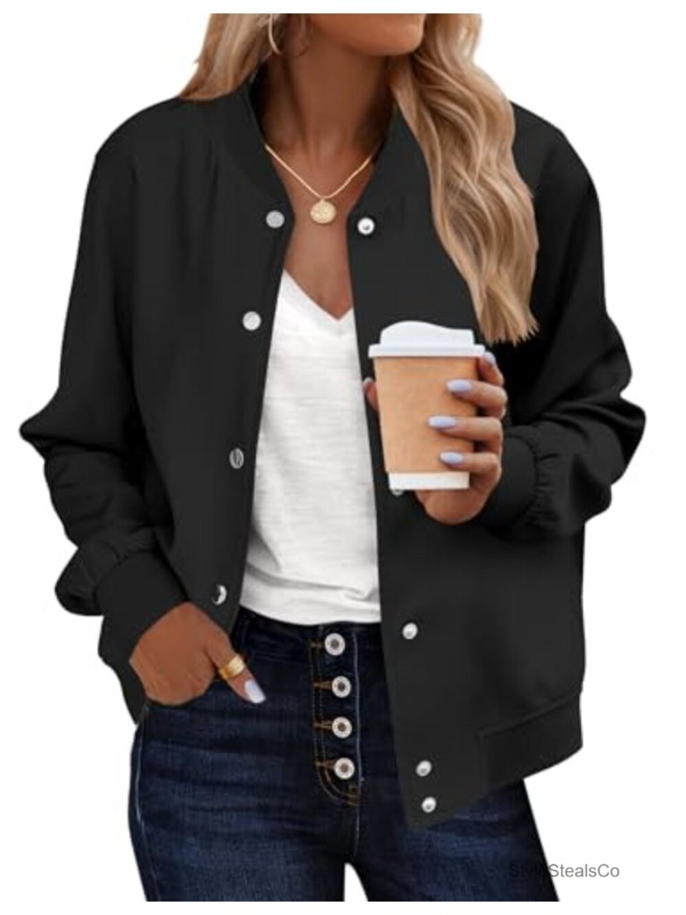Women's Bomber Jacket Varsity Casual Button Down Lightweight Layering